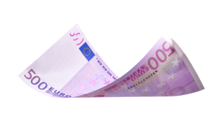 Flying five hundred euro cash banknotes