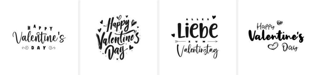 Fototapeta premium Moderne minimalistische Schönschrift-Kalligrafie mit den Schriftzügen „Happy Valentine’s Day“ und „Alles Liebe zum Valentinstag“. Eleganter, zeitloser Vektor-Schriftzug für Karten, Print und Design.