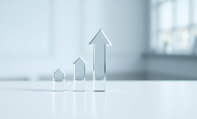 Glass arrows on white pointing up symbolizing growth and progress with a blurred out background for emphasis used for business and financial themes arrow up growth icon success illustration business c