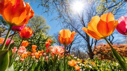 Obraz premium Bright flowers bloom in a garden during spring on a sunny day