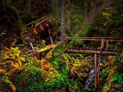 Bridge over river Opava with stones in Jeseniky mountains