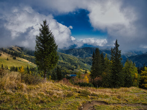 Beautiful Autumn day on a Hohe Veitsch mountain in Alps