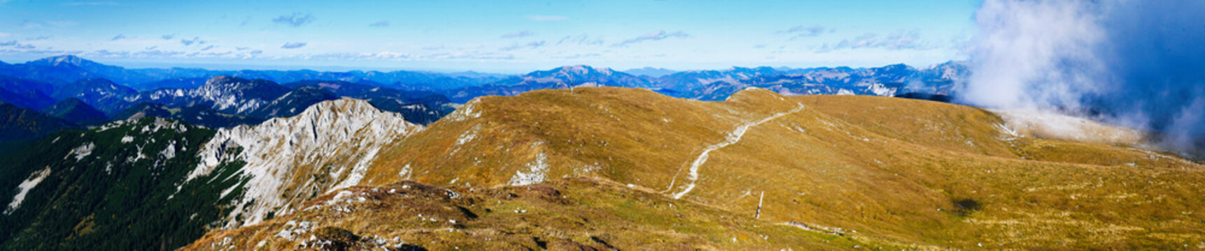 Beautiful Autumn day on a Hohe Veitsch mountain in Alps