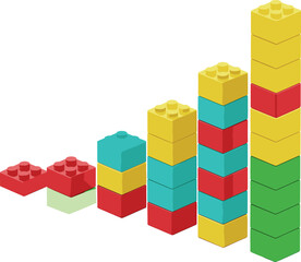 Obraz premium Colorful Toy Building Blocks Stacked In Different Heights Showing Growth And Progress Isolated On White Background Flat Vector Illustration