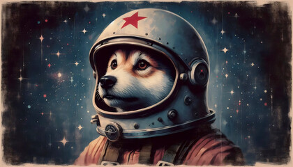 Fototapeta premium A Laika space traveler canvas print, Ai generated image