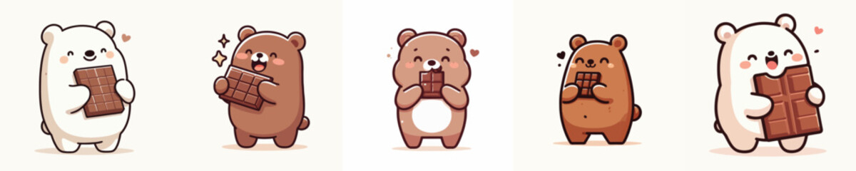cute bear vector eating chocolate