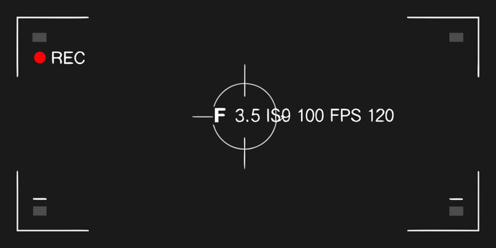 Camera viewfinder display showing recording indicators and technical settings