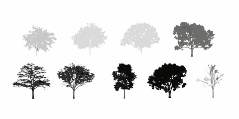 Fototapeta premium A collection of grayscale tree silhouettes in varying shapes and densities