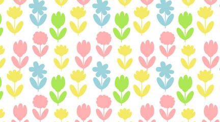 Seamless Spring Floral Pattern Pastel Flowers Flat Cute Background