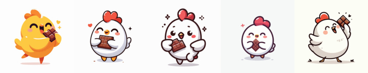 cute chicken vector eating chocolate