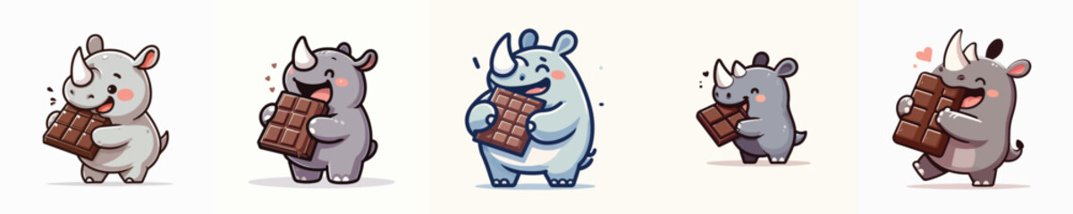 Obraz premium cute rhino vector eating chocolate
