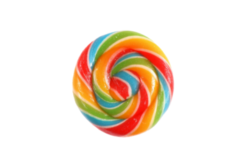 Multicolor swirl candy display flat lay isolated on transparent background