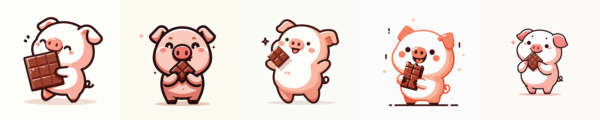 cute pig vector eating chocolate