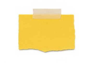 Yellow torn paper note with jagged edge taped, blank space for text, reminder message for communication, transparent background