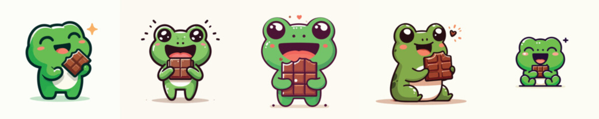 Obraz premium cute frog vector eating chocolate