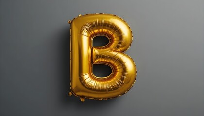 Golden metallic letter B balloon isolated on a dark grey background showing shiny texture, party decoration style, celebration concept, and elegant reflective foil design detail
