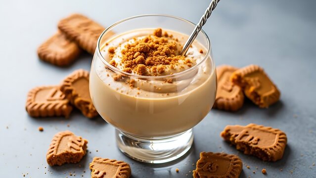 Delicious lotus biscoff dessert with crushed cookies topping