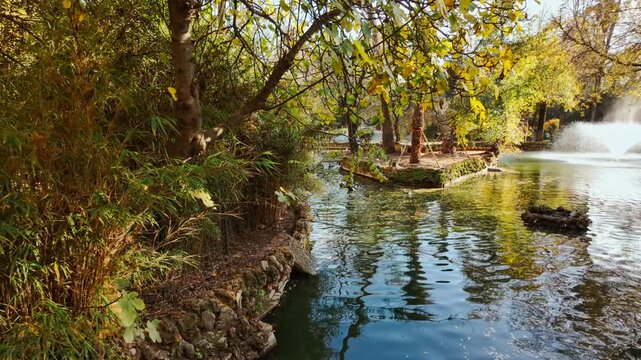 The Parque de Maria Luisa, Seville, Andalusia, Spain, expansive lush park with gardens, fountains and monuments