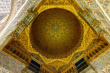 Naklejka premium Ceiling decorations of Hall of Ambassadors in Seville Alcazar, Spain