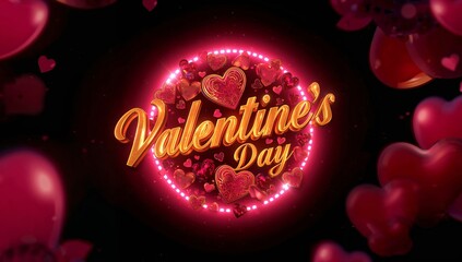 Valentines Day Decorations and Symbols in Bright Colors on a Dark Background