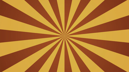 Obraz premium Retro sunburst vector illustration with warm yellow and brown radial rays radiating from the center. Classic geometric design ideal for posters, banners, branding, presentations, and vintage-style.