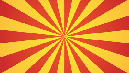 Retro sunburst vector illustration with bold yellow and red radial rays radiating from the center. High-contrast geometric design ideal for posters, banners, branding, presentations, and vintage-style