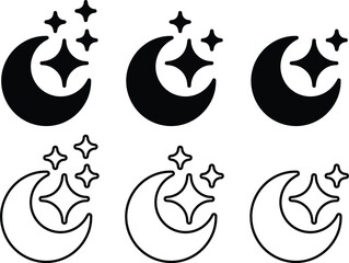 black black line moon stars icons set vector illustration design art 