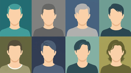Collection of Diverse Male Avatars with Different Hairstyles and Skin Tones.