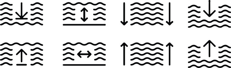 sea level icons vector strokes black line icon measurement vector design
