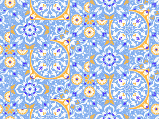 Seamless ceramic tile with colorful patchwork. Vintage multicolor pattern in turkish style. Endless pattern can be used for ceramic tile, wallpaper, linoleum, textile, web page background.