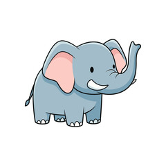 Naklejka premium A cheerful cartoon elephant waves its trunk in a playful gesture.