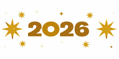 Golden new year celebration with sparkling stars and the year 2026