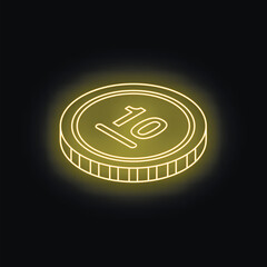 Neon coin glowing on dark background, symbolizing finance, investment, and economic concepts © ylivdesign