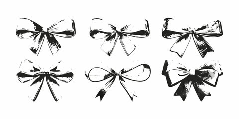 A collection of hand drawn black and white ribbon bows in various styles