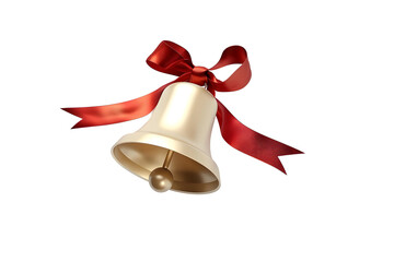 Golden Christmas Bell with Red Ribbon Isolated on Transparent Background