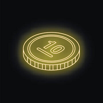 Neon coin glowing on dark background, symbolizing finance, investment, and economic concepts