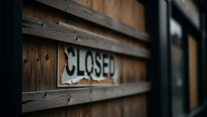 Weathered 'CLOSED' sign on a rustic wooden storefront, symbolizing business closure or temporary shutdown