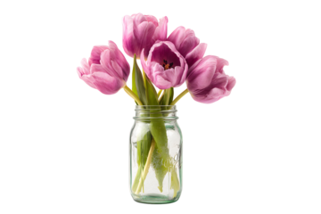 Vibrant Purple and Yellow Tulip Bouquet Painting, isolated on transparent background