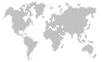 Fototapeta premium Dotted World Map, pixelated black World Map isolated - vector