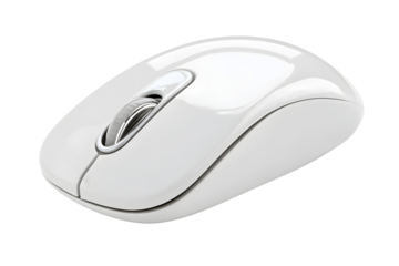 Glossy Modern White PC Mouse with Scroll Wheel, isolated on transparent background