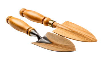 High-Quality Hand Trowels, Wood and Metal, isolated on transparent background