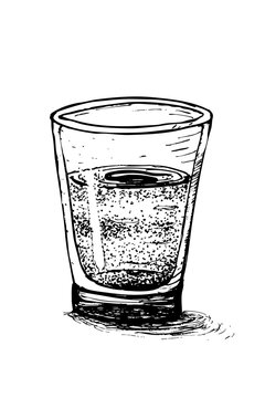 Vaso de agua turbia ilustracion a mano alzada estilo vintage dibujo