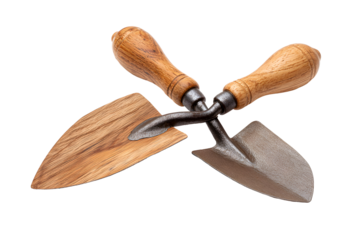 High-Quality Hand Trowels, Wood and Metal, isolated on transparent background