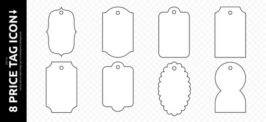 Gift Price Tag Icon Set. Sale Discount Label Line Art. Doodle Vector Illustration