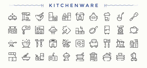 Kitchenware icon set. Vector outline icons collection. Contains such icons as appliance, cook, house, dishwasher, domestic, household appliances. Editable stroke vector art. Household icon.