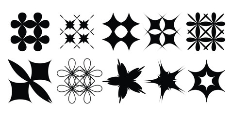 Collection of abstract black geometric patterns and shapes