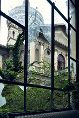 Abandoned historic hospital with domed roof