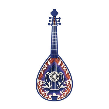 Colorful traditional mandolin with intricate floral design  