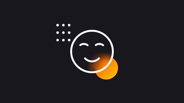 A smiling face icon outlined in white with an orange glow reflects user satisfaction or mood tracking features used to monitor emotional well-being
