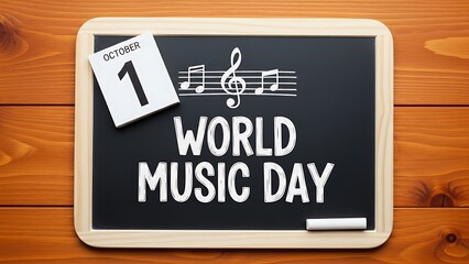 World music day celebration on october 1st with chalkboard and calendar